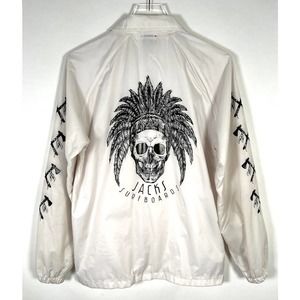 VTG Jacks Surfboards Windbreaker Jacket S Off-White Skull Tomahawks Print *Read